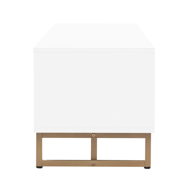 TV Stand Cabinet with 4 Drawers, Wave-Door Storage and Metal Frame