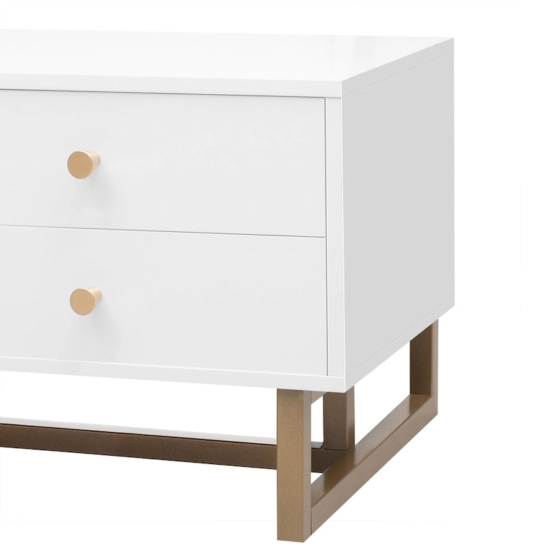 TV Stand Cabinet with 4 Drawers, Wave-Door Storage and Metal Frame