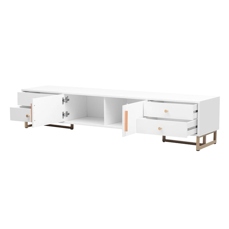TV Stand Cabinet with 4 Drawers, Wave-Door Storage and Metal Frame