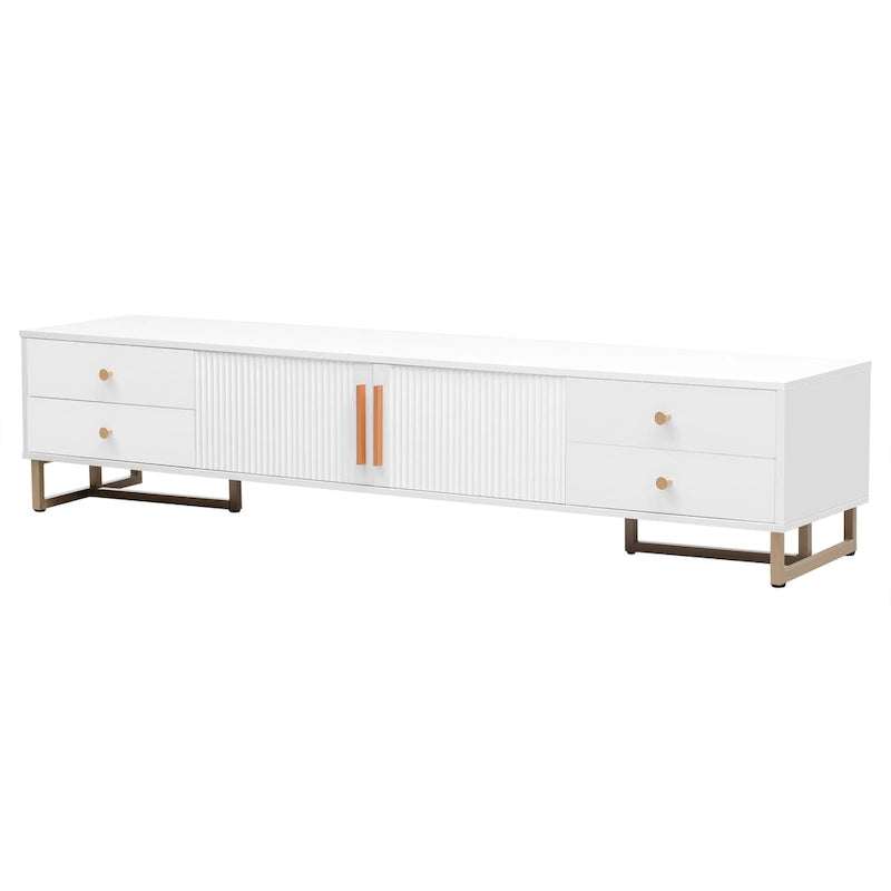 TV Stand Cabinet with 4 Drawers, Wave-Door Storage and Metal Frame