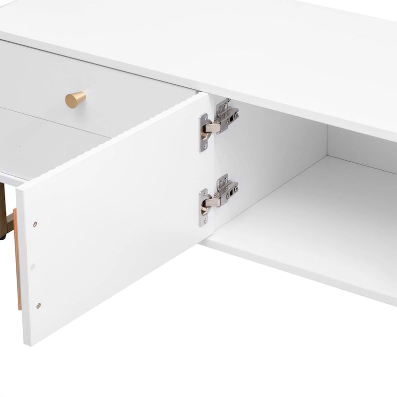 TV Stand Cabinet with 4 Drawers, Wave-Door Storage and Metal Frame