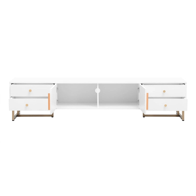 TV Stand Cabinet with 4 Drawers, Wave-Door Storage and Metal Frame