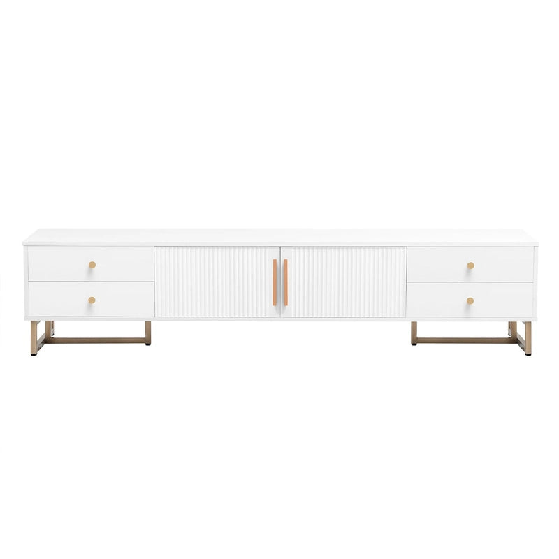 TV Stand Cabinet with 4 Drawers, Wave-Door Storage and Metal Frame