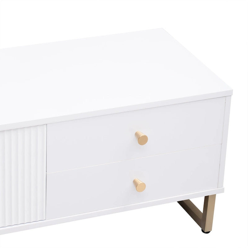 TV Stand Cabinet with 4 Drawers, Wave-Door Storage and Metal Frame