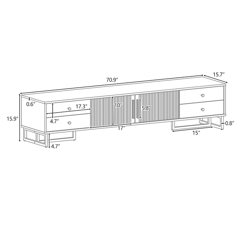 TV Stand Cabinet with 4 Drawers, Wave-Door Storage and Metal Frame