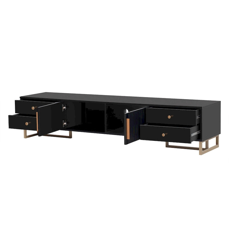 TV Stand Cabinet with 4 Drawers, Wave-Door Storage and Metal Frame