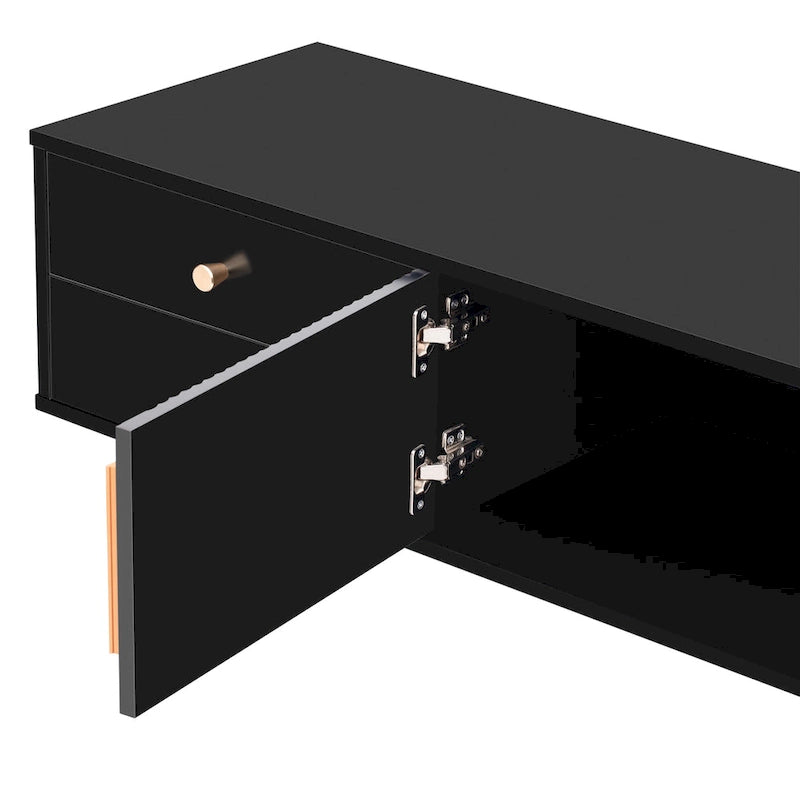 TV Stand Cabinet with 4 Drawers, Wave-Door Storage and Metal Frame