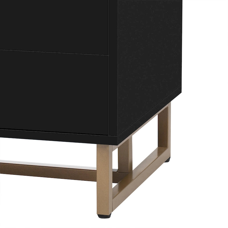 TV Stand Cabinet with 4 Drawers, Wave-Door Storage and Metal Frame