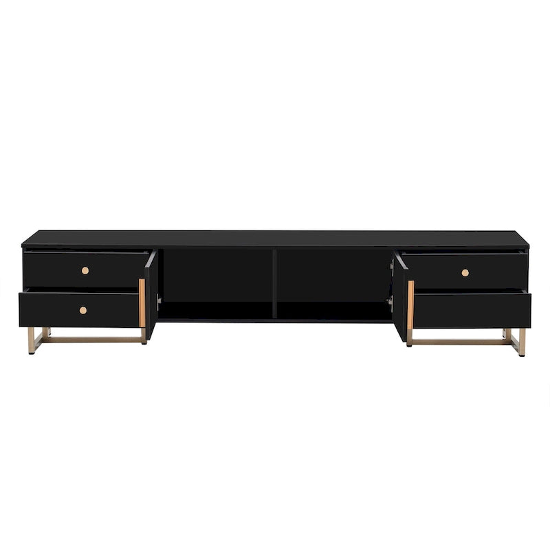 TV Stand Cabinet with 4 Drawers, Wave-Door Storage and Metal Frame