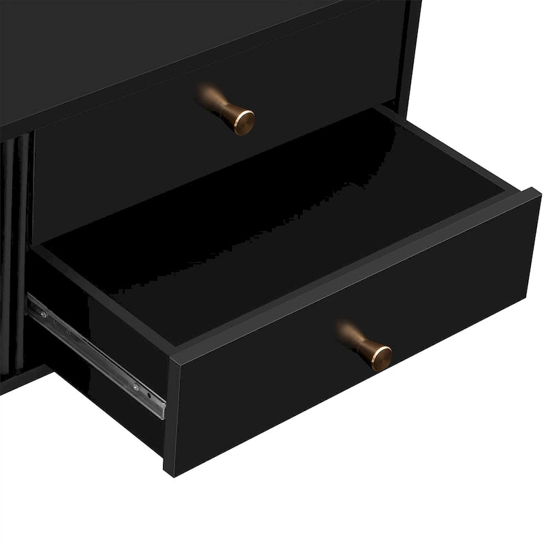 TV Stand Cabinet with 4 Drawers, Wave-Door Storage and Metal Frame