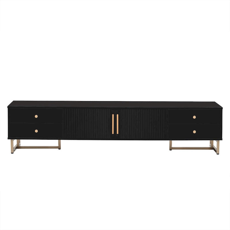 TV Stand Cabinet with 4 Drawers, Wave-Door Storage and Metal Frame