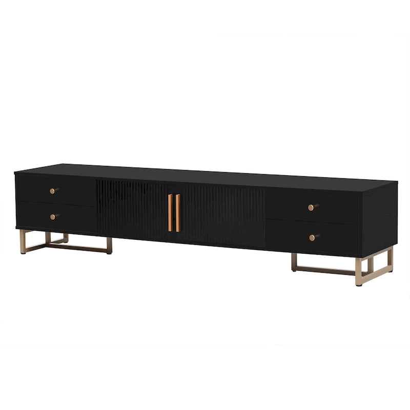 TV Stand Cabinet with 4 Drawers, Wave-Door Storage and Metal Frame