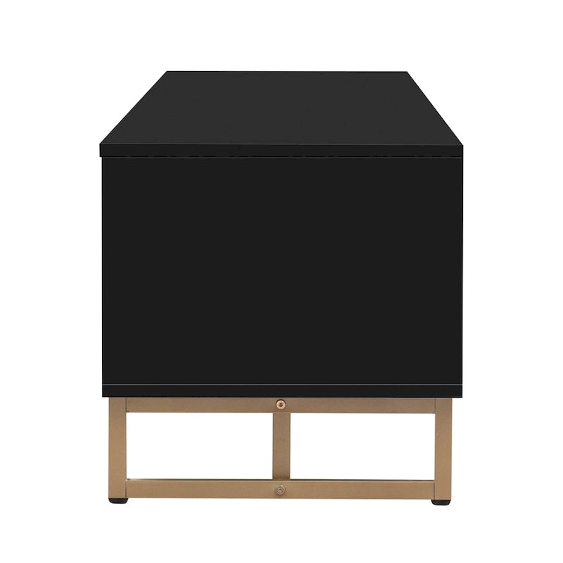 TV Stand Cabinet with 4 Drawers, Wave-Door Storage and Metal Frame