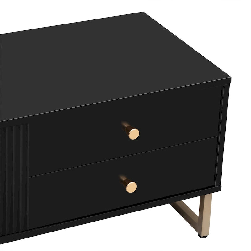 TV Stand Cabinet with 4 Drawers, Wave-Door Storage and Metal Frame