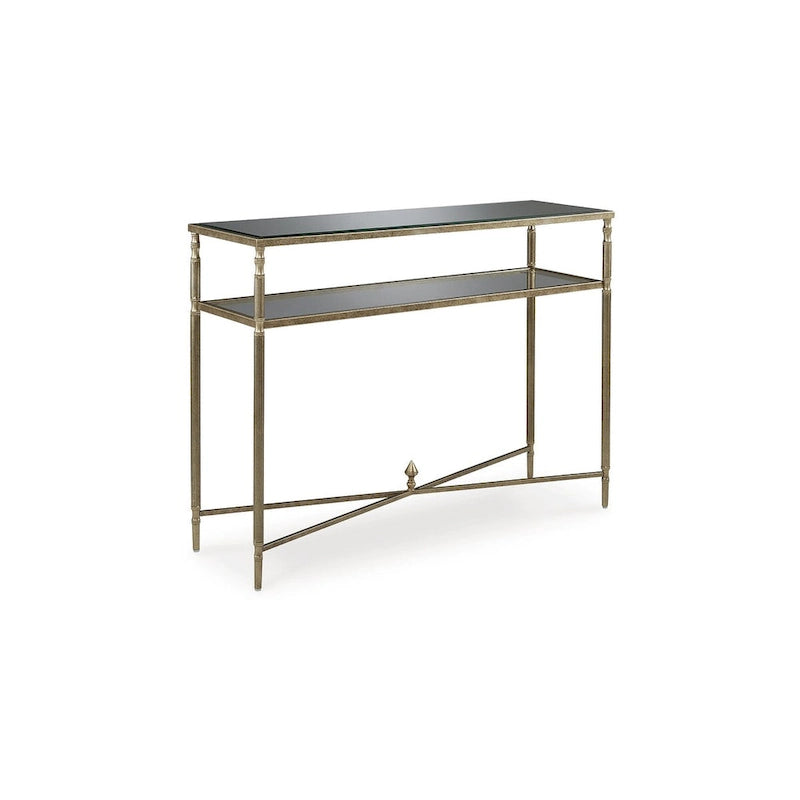 Aged Gold Metal Console Table with Open Lower Shelf