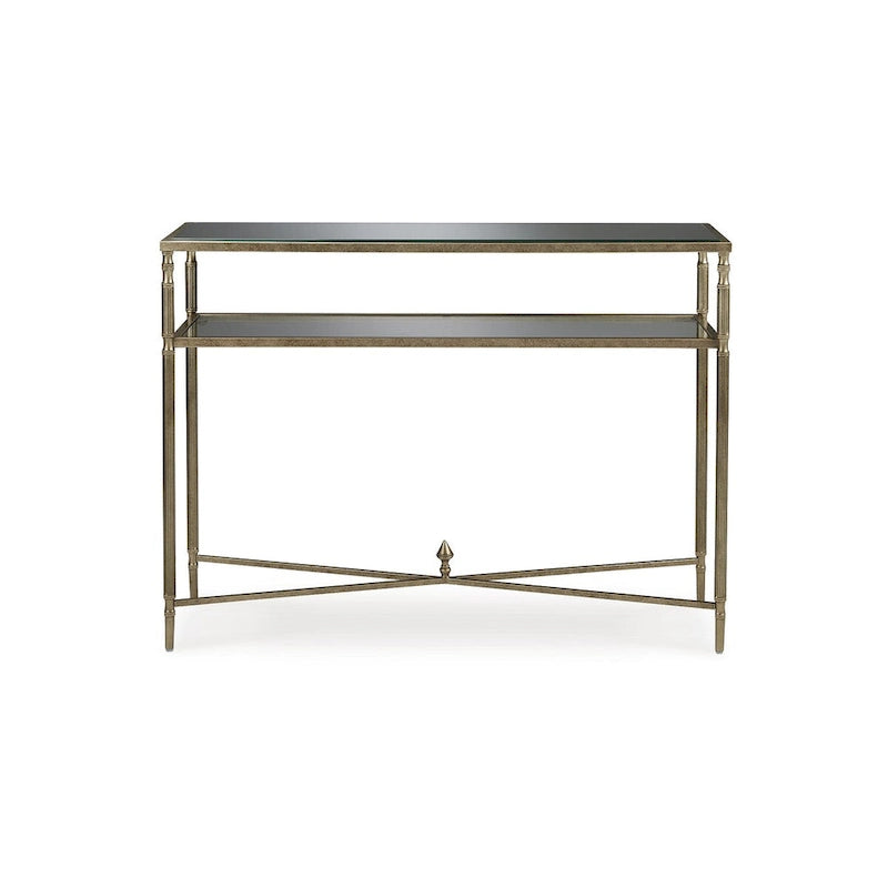 Aged Gold Metal Console Table with Open Lower Shelf