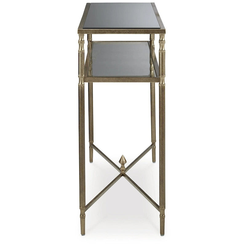 Aged Gold Metal Console Table with Open Lower Shelf