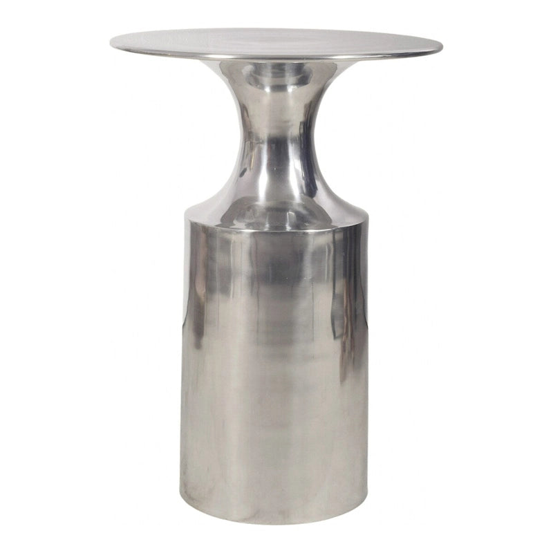 Art Deco Polished Aluminum Accent Table with Column Base, 21-Inch