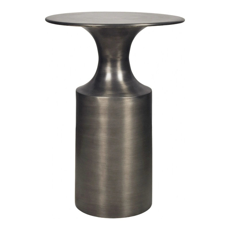 Art Deco Polished Aluminum Accent Table with Column Base, 21-Inch