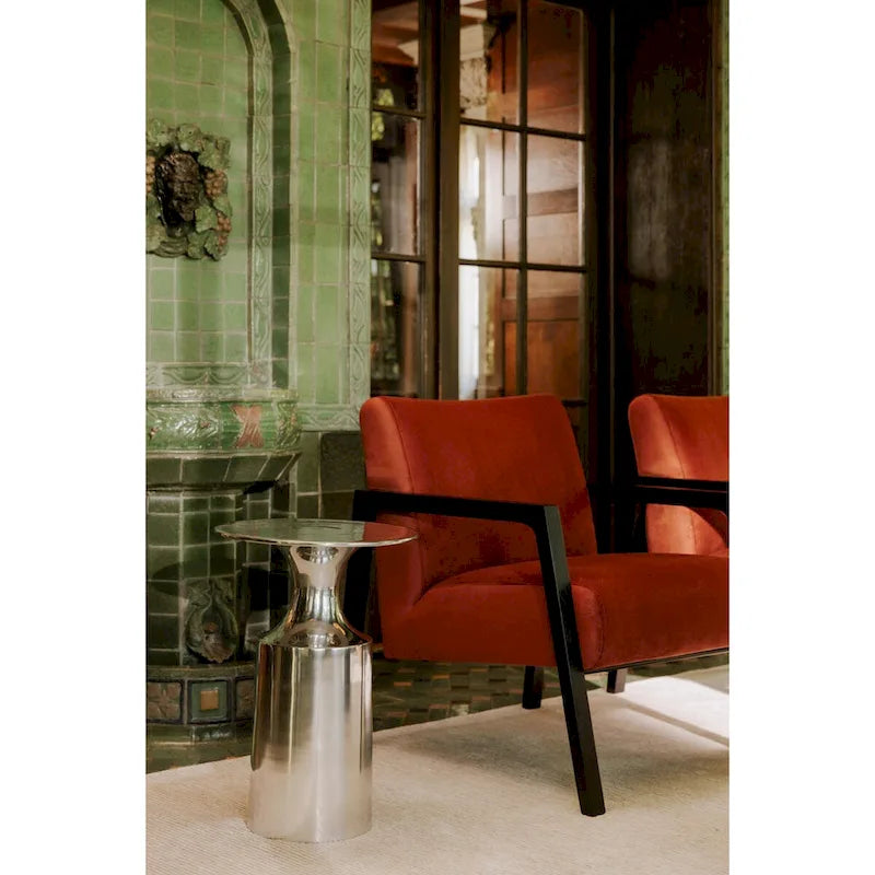 Art Deco Polished Aluminum Accent Table with Column Base, 21-Inch