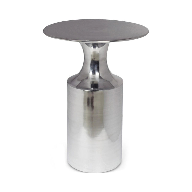 Art Deco Polished Aluminum Accent Table with Column Base, 21-Inch