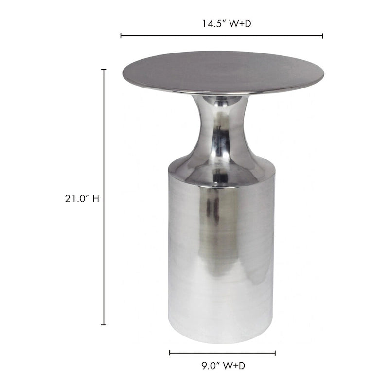 Art Deco Polished Aluminum Accent Table with Column Base, 21-Inch