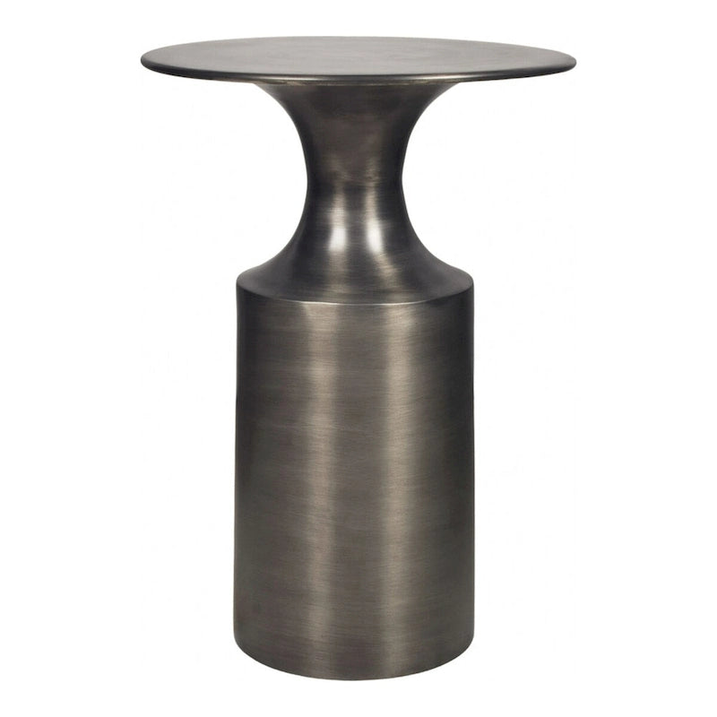Art Deco Polished Aluminum Accent Table with Column Base, 21-Inch