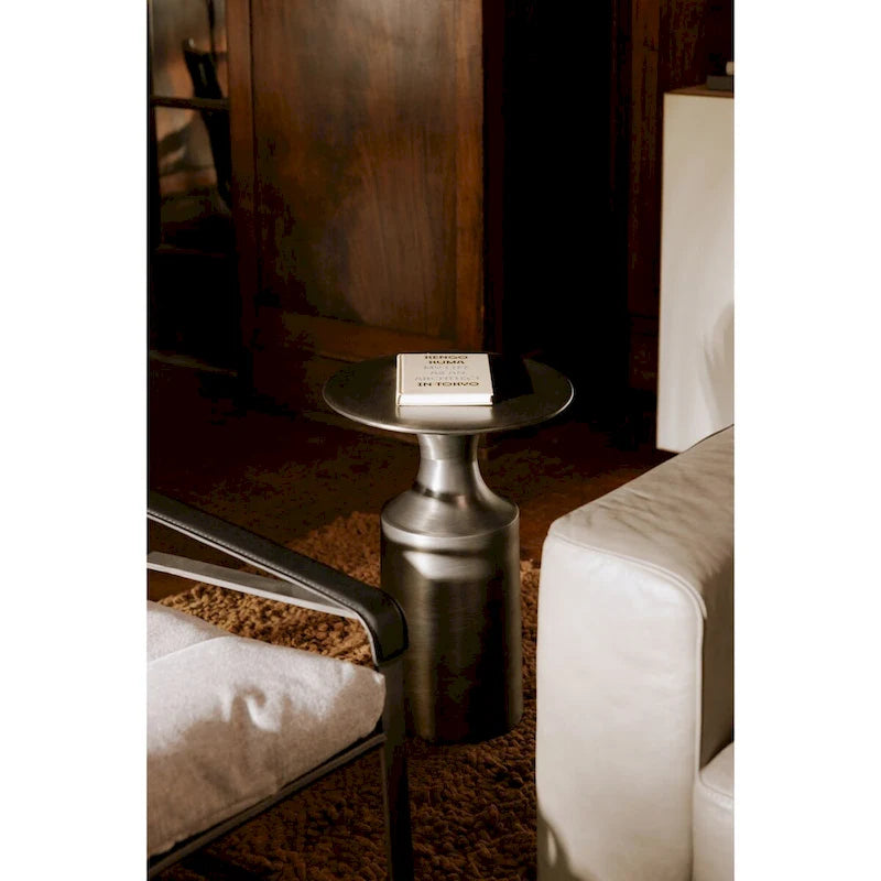 Art Deco Polished Aluminum Accent Table with Column Base, 21-Inch