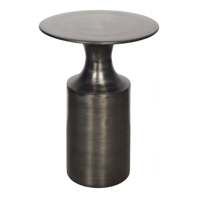 Art Deco Polished Aluminum Accent Table with Column Base, 21-Inch