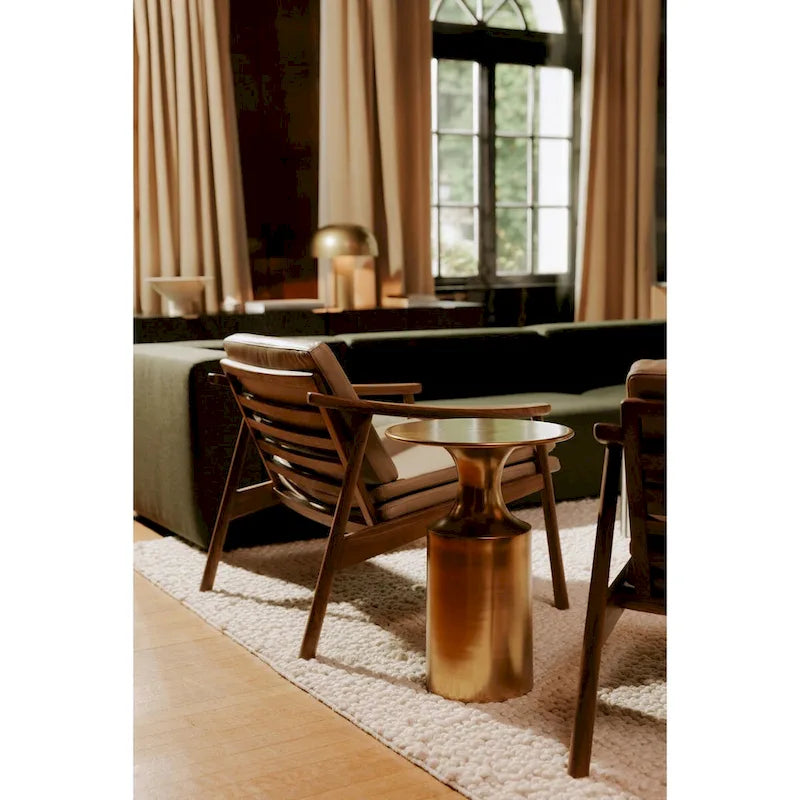 Art Deco Polished Aluminum Accent Table with Column Base, 21-Inch