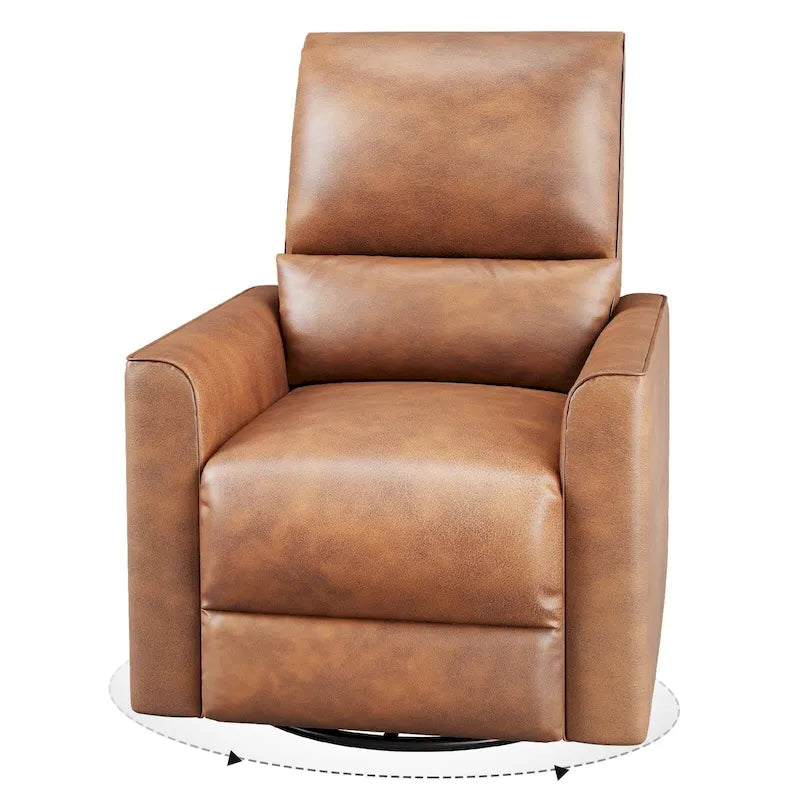 360-Degree Swivel Glider Recliner Chair with Faux Leather and Lumbar Cushion