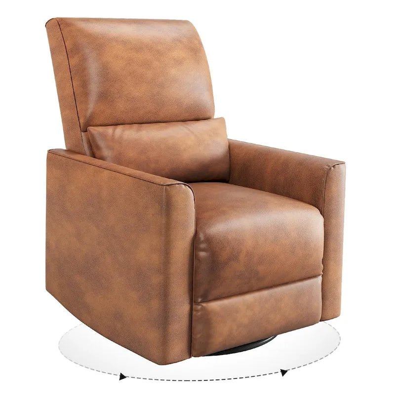 360-Degree Swivel Glider Recliner Chair with Faux Leather and Lumbar Cushion