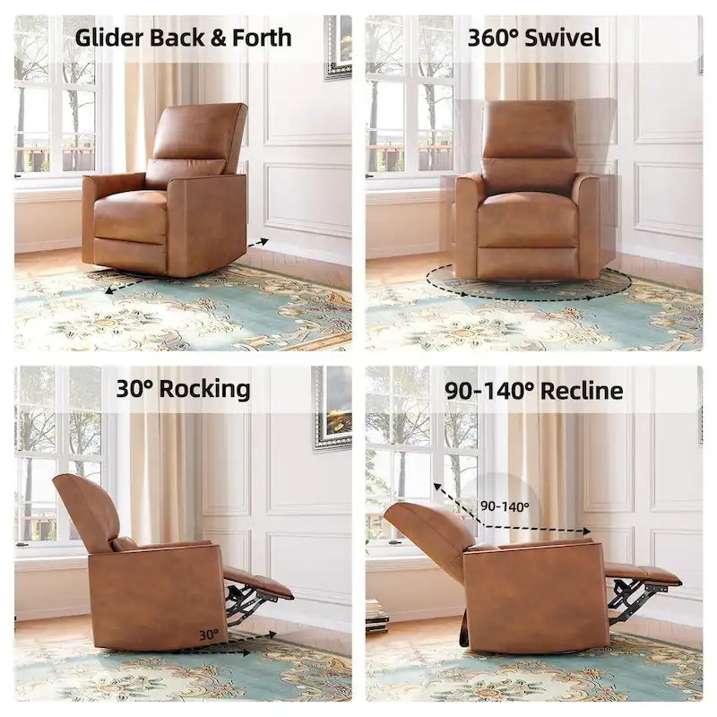 360-Degree Swivel Glider Recliner Chair with Faux Leather and Lumbar Cushion