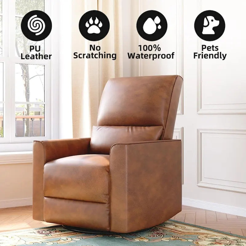 360-Degree Swivel Glider Recliner Chair with Faux Leather and Lumbar Cushion