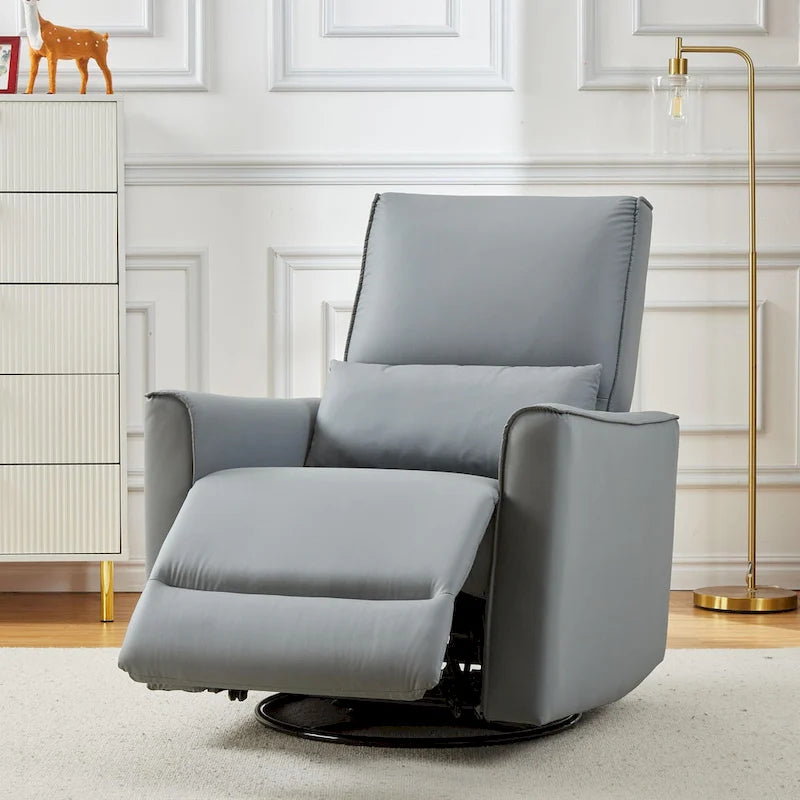 360-Degree Swivel Glider Recliner Chair with Faux Leather and Lumbar Cushion