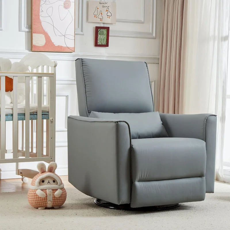 360-Degree Swivel Glider Recliner Chair with Faux Leather and Lumbar Cushion