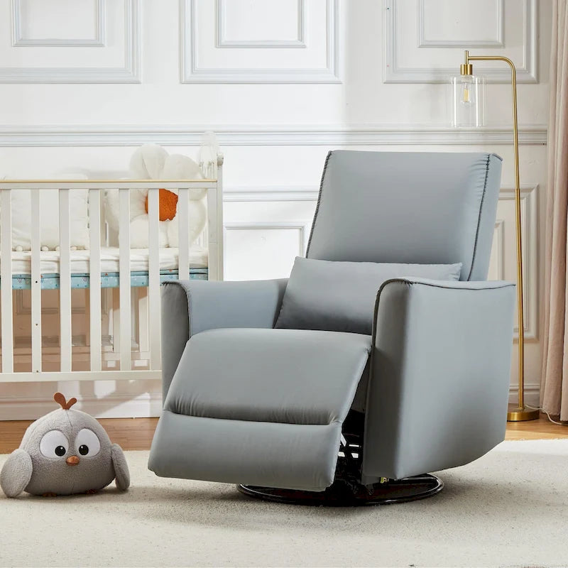 360-Degree Swivel Glider Recliner Chair with Faux Leather and Lumbar Cushion
