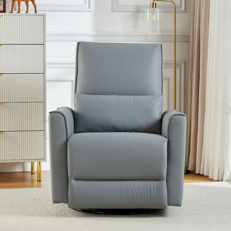 360-Degree Swivel Glider Recliner Chair with Faux Leather and Lumbar Cushion