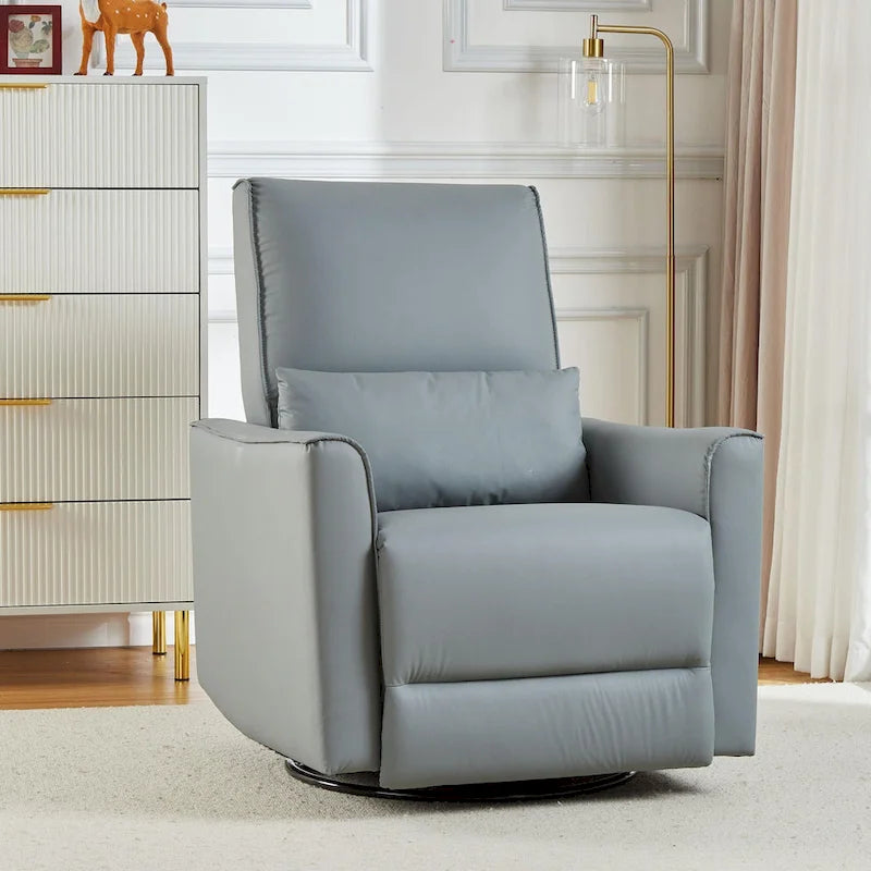 360-Degree Swivel Glider Recliner Chair with Faux Leather and Lumbar Cushion