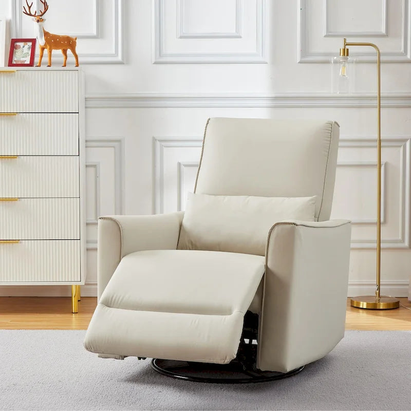 360-Degree Swivel Glider Recliner Chair with Faux Leather and Lumbar Cushion