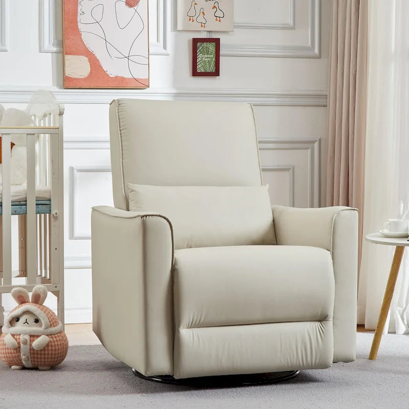 360-Degree Swivel Glider Recliner Chair with Faux Leather and Lumbar Cushion