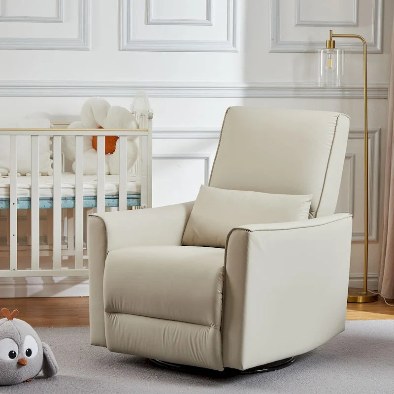 360-Degree Swivel Glider Recliner Chair with Faux Leather and Lumbar Cushion