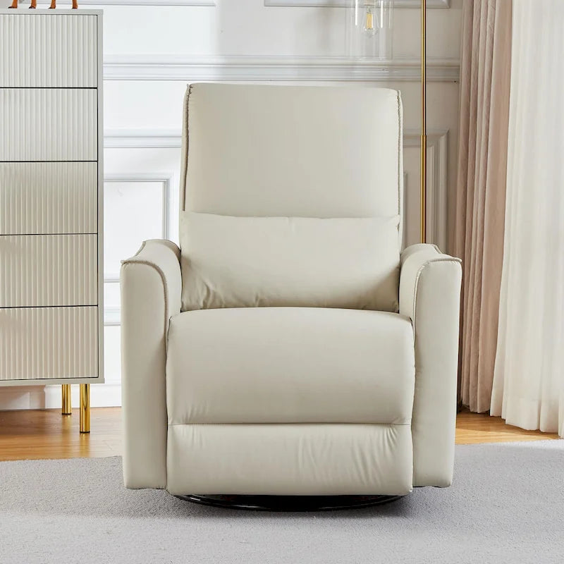 360-Degree Swivel Glider Recliner Chair with Faux Leather and Lumbar Cushion