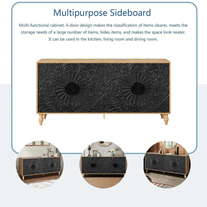 Carved Symmetrical Design Door Sideboard