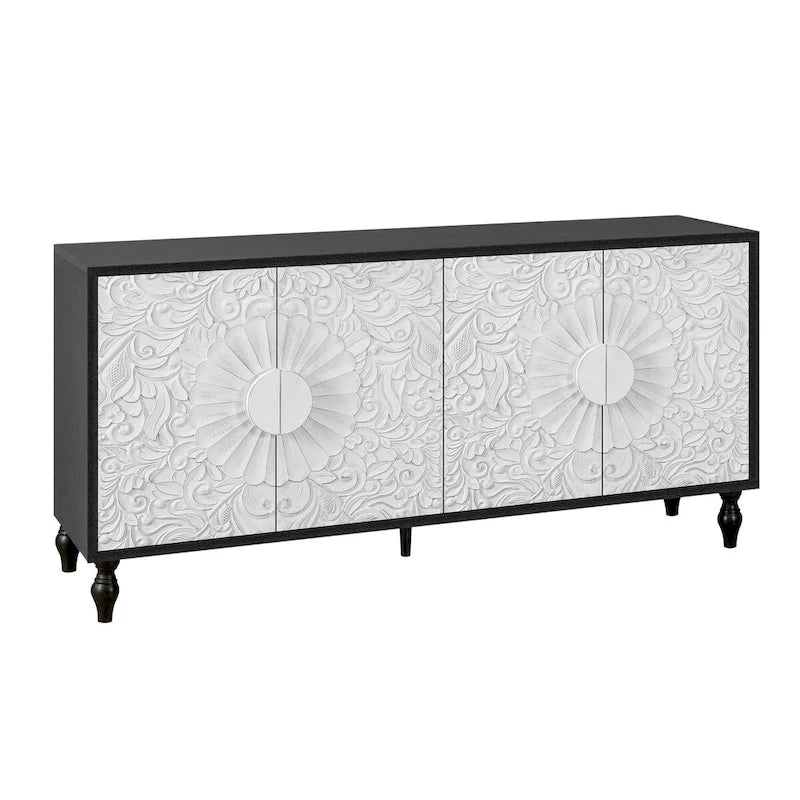 Carved Symmetrical Design Door Sideboard