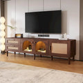 70-Inch LED TV Stand with Rattan Drawers and Tempered Glass Doors for TVs up to 80 Inches
