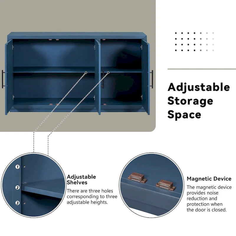 3-Door Sideboard Cabinet with Adjustable Shelves and Black Handles