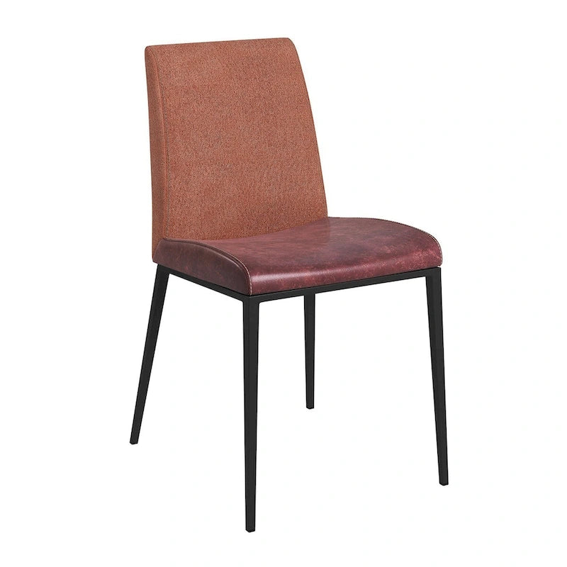 Set of 2 Faux Leather and Fabric Dining Chairs with Steel Frame