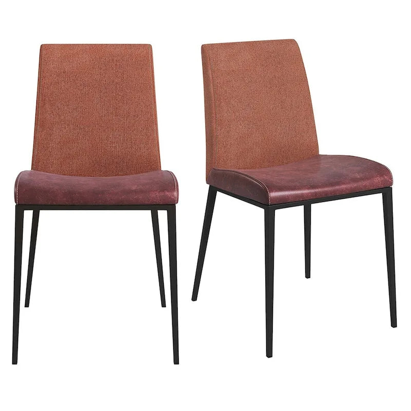 Set of 2 Faux Leather and Fabric Dining Chairs with Steel Frame