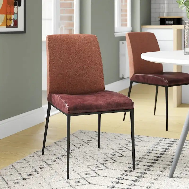 Set of 2 Faux Leather and Fabric Dining Chairs with Steel Frame